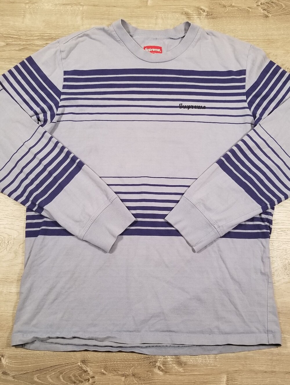 Supreme Fade Stripe Long Sleeve Shirt Slate Mens Medium FW18 Classic Streetwear